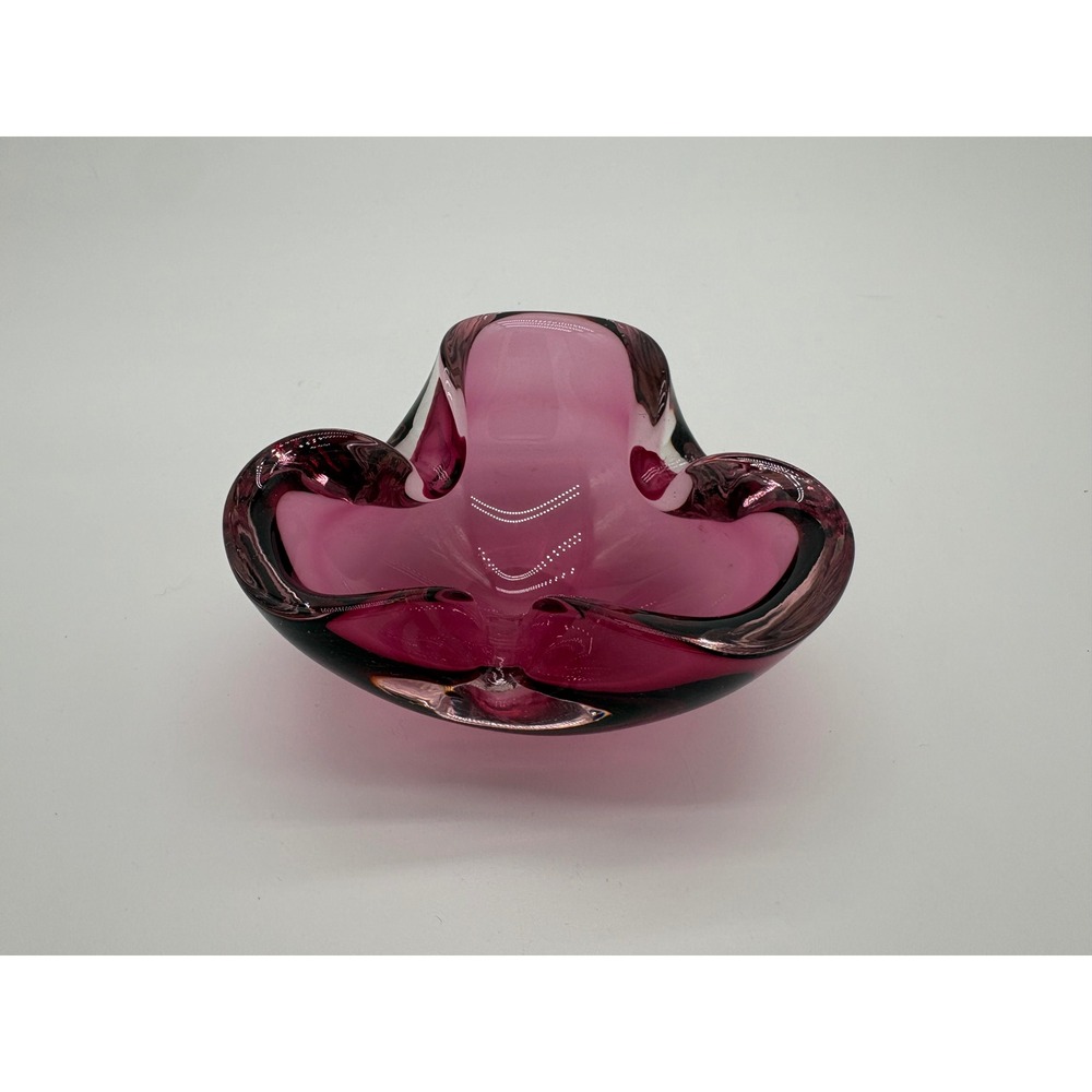 Vintage Murano Style Amethyst Pink Art Glass Freeform Bowl Trinket Dish V8 - Picture 3 of 7